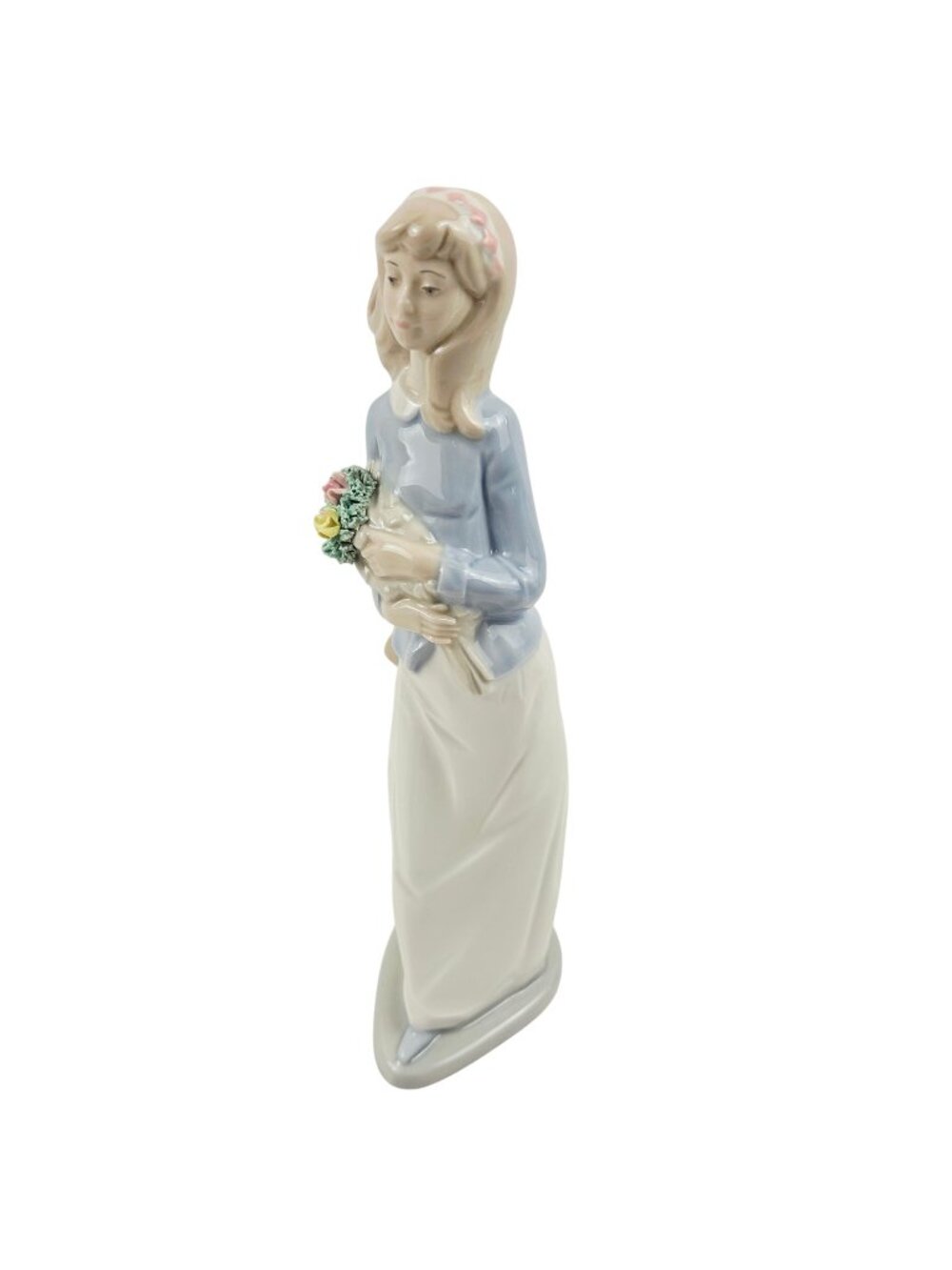 Porceval Valencia Figurine Woman Roses Porcelain Lady Flowers Spain Vintage